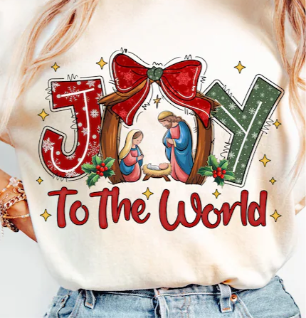 Joy to the World Christmas DTF transfer