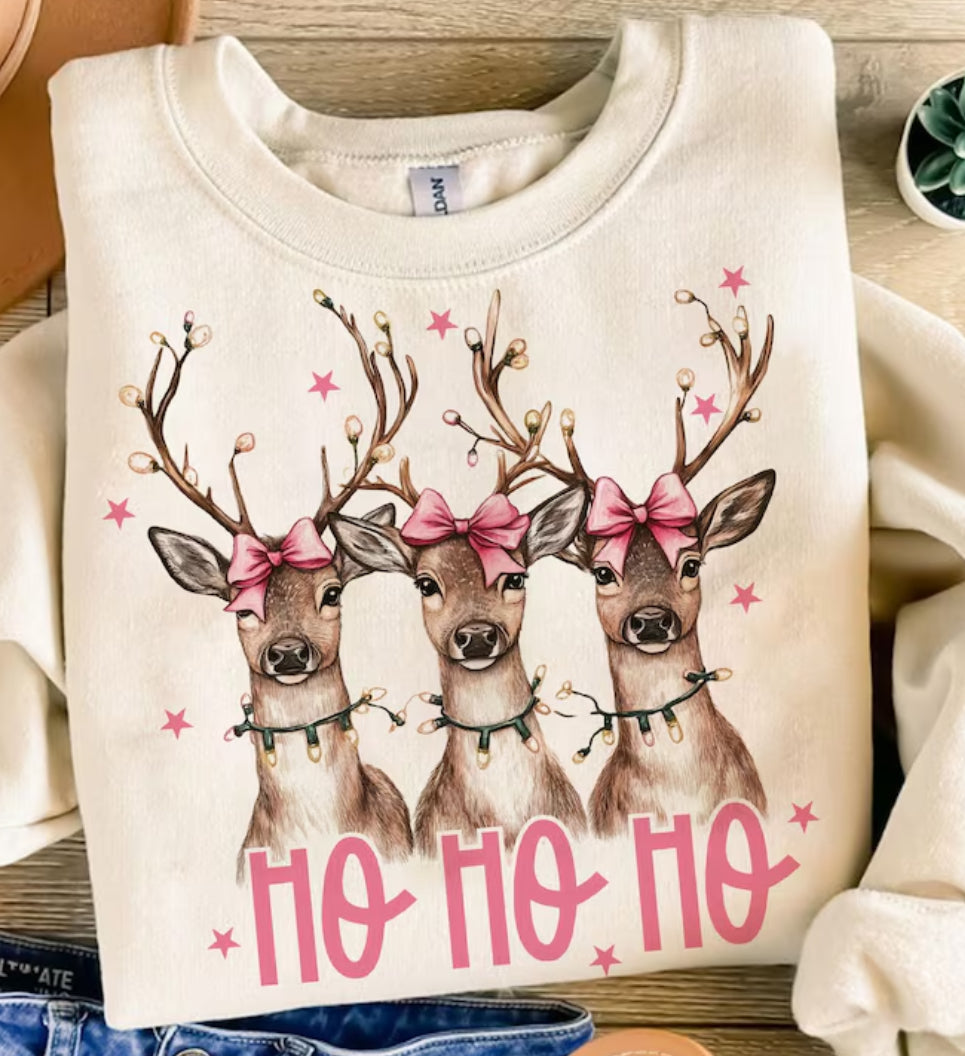 HO HO HO Christmas Girlie Deer DTF transfer