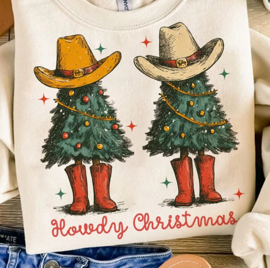 Howdy Christmas Trees with Hats DTF Transfer