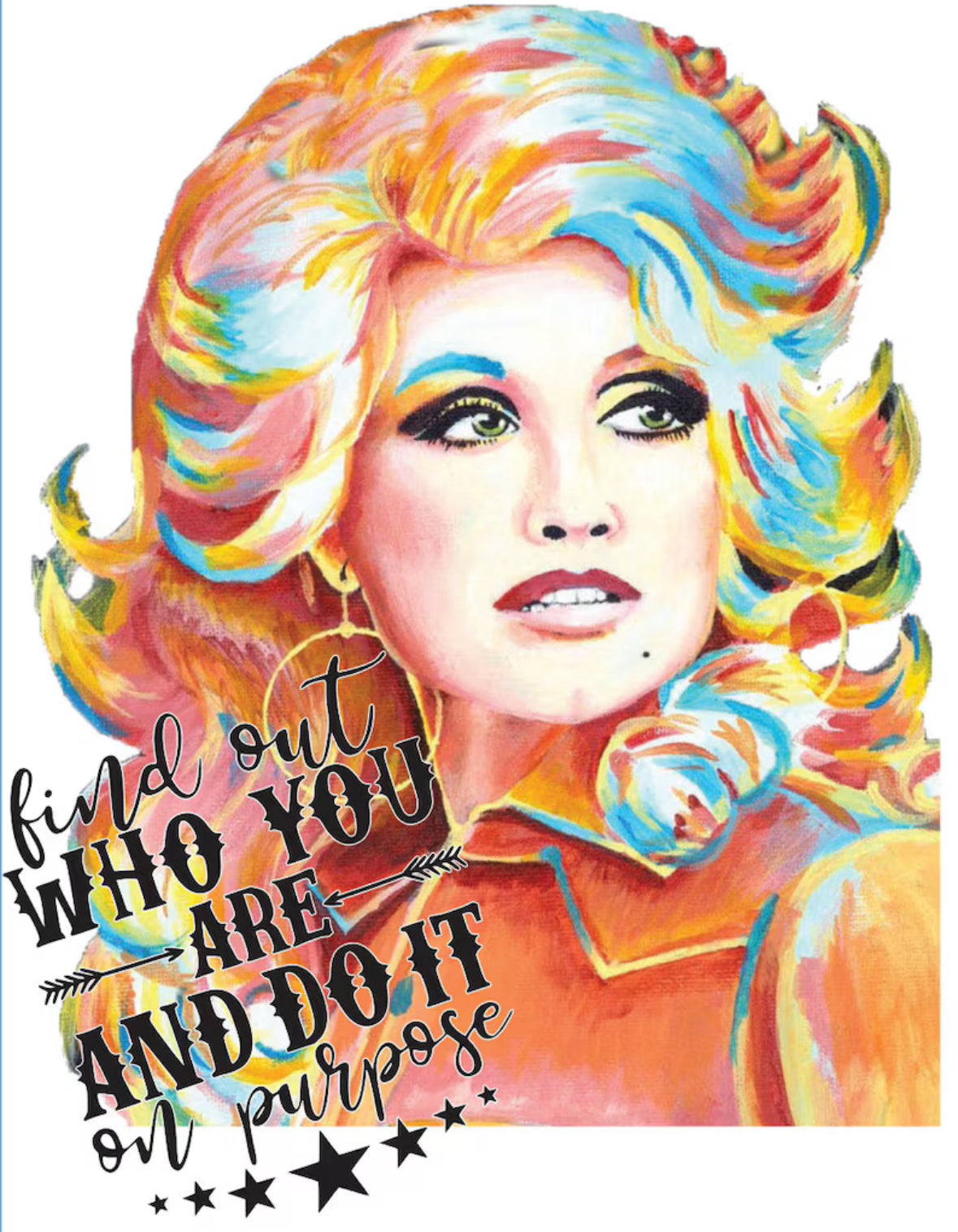 Dolly Parton watercolor DTF transfer