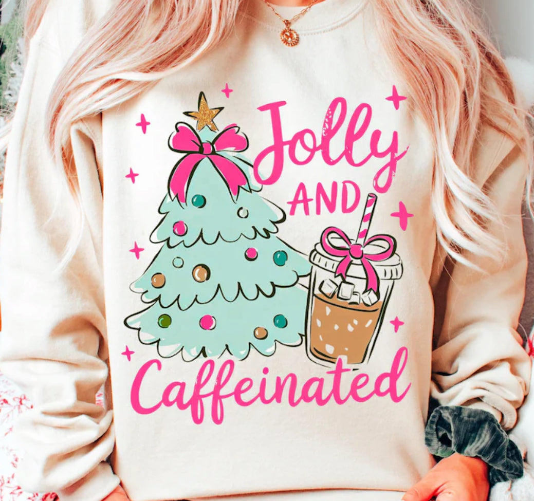 Jolly and Caffeinated Christmas DTF transfer