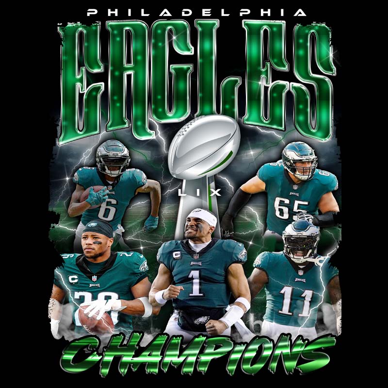 Philadelphia Eagles Champions LIX collage dtf transfer