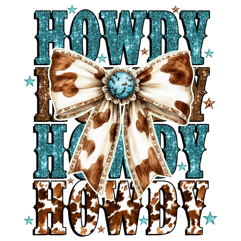 Howdy Turquoise and Cow print DTF Transfer