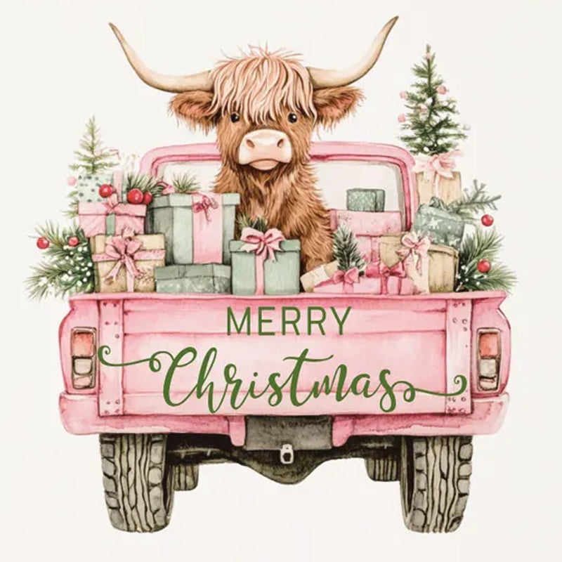 Pink Highland Cow Merry Christmas DTF transfer